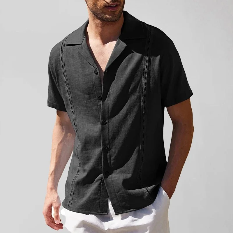 Inongge Fashion Men's V-Neck Cotton Linen Shirts Casual Cuban Guayabella Shirts Men Clothing Short Sleeves Beach Breathable