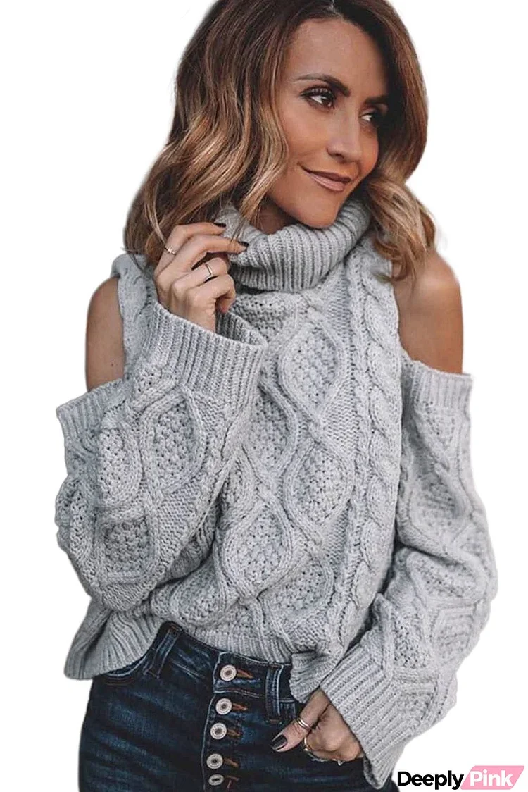 Turtleneck Cold Shoulder Textured Sweater