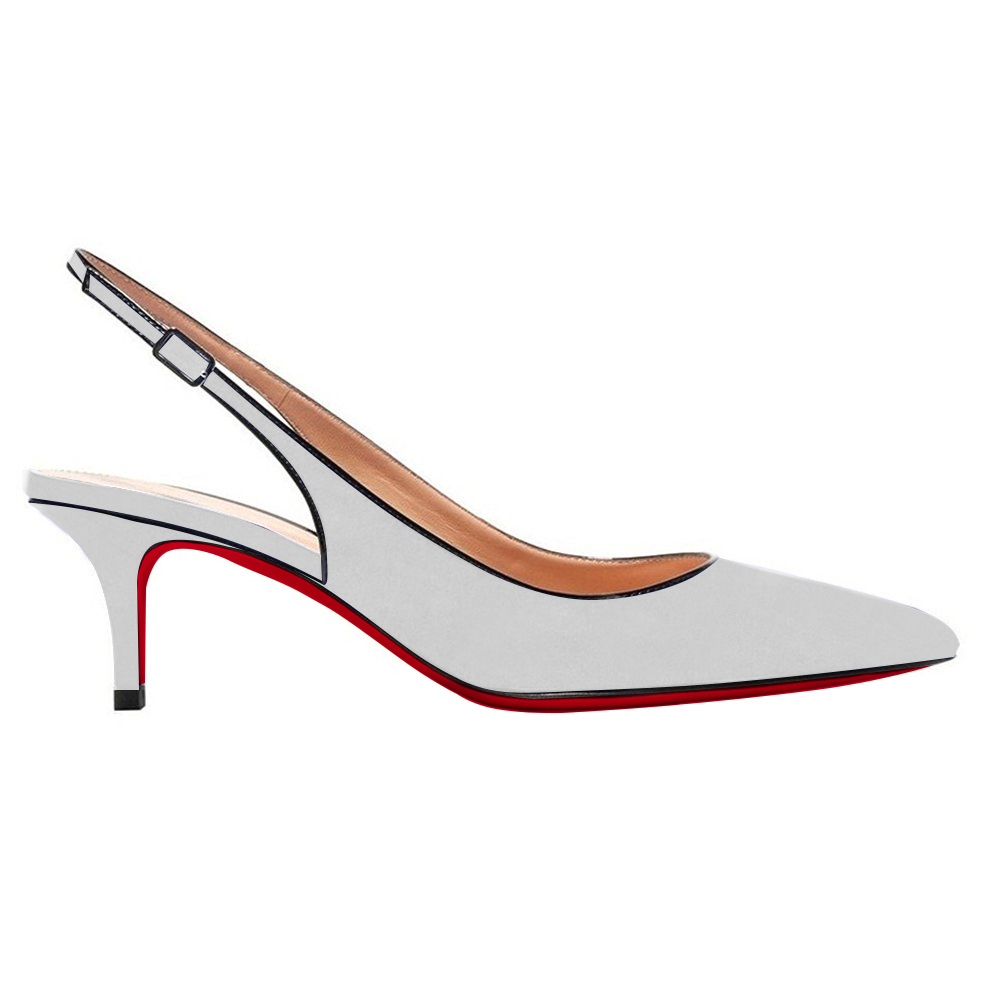 Women's Pointed Toe Slingback Shoes Kitten Heel Pumps Comfortable Dress White Suede Shoes-vocosishoes