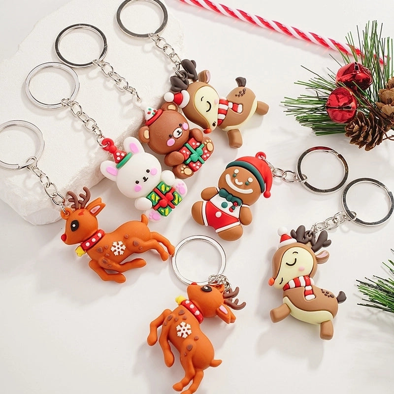 Cute Bear Snowman Elk Metal Christmas Unisex Keychain