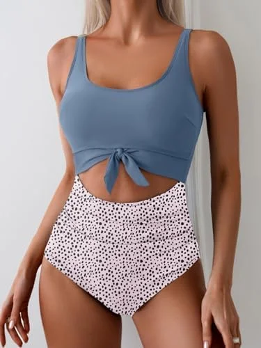 Women's One Piece Tummy Control Cut Out Tie Knot Swimsuit