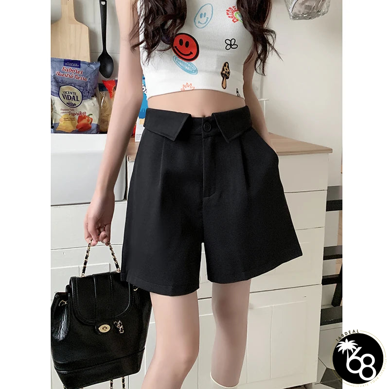 Women's Cotton High Waist Button Fly Casual Plain Pattern Shorts | 168DEAL