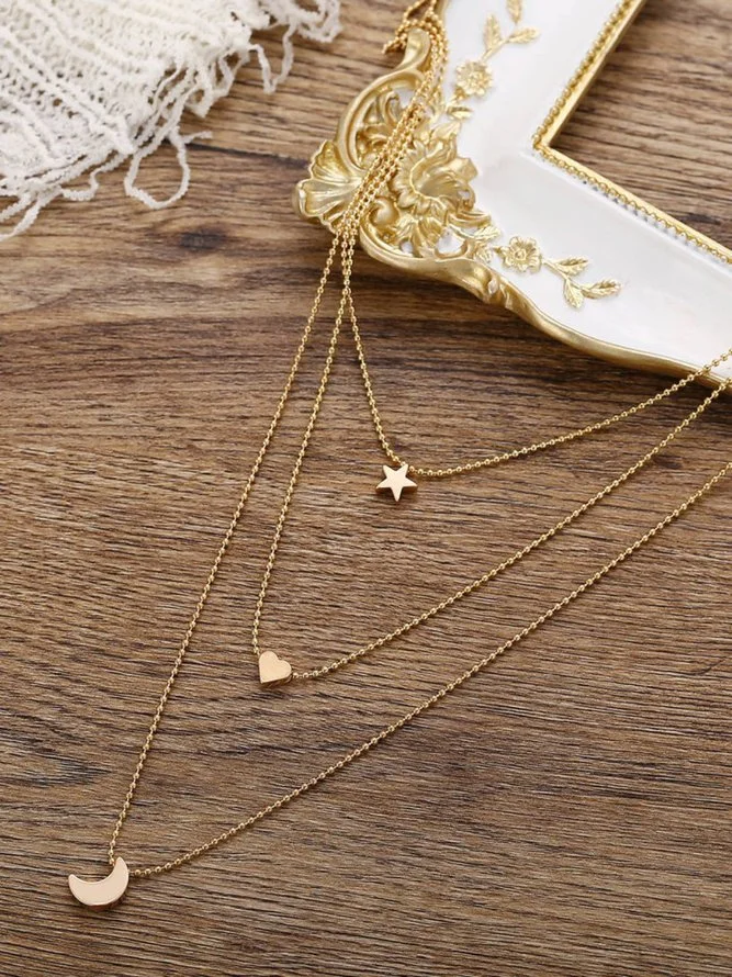 Star  Moon Love Shape Casual Alloy Necklaces