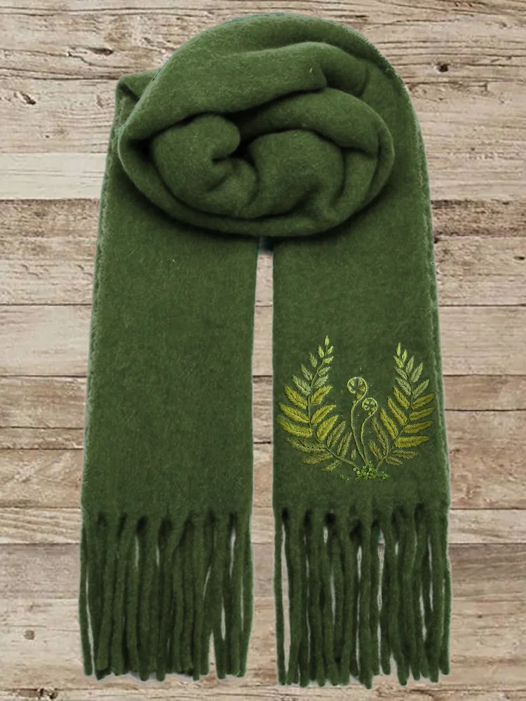 Comstylish Forest Fern Embroidery Art Cozy Scarf