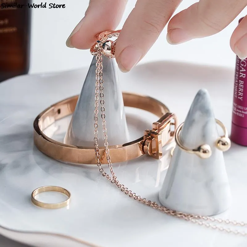 Ceramic Finger Cone Ring Holder Marble Decor Display Stand Tray Jewelry Storage Crafts