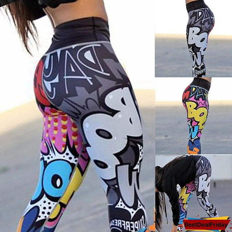 Women's Fashion 3D Printed Yoga Leggings High Waist Skinny Cartoon Sport Running Pants GYM Workout Clothes