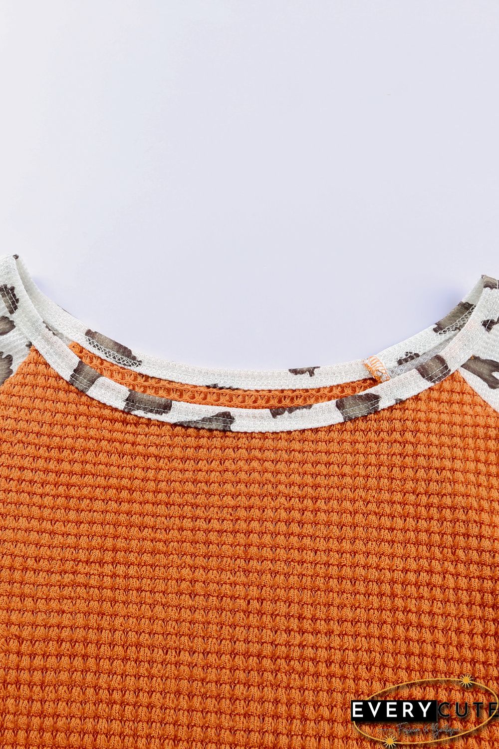Orange Leopard Colorblock Waffle Knit Top