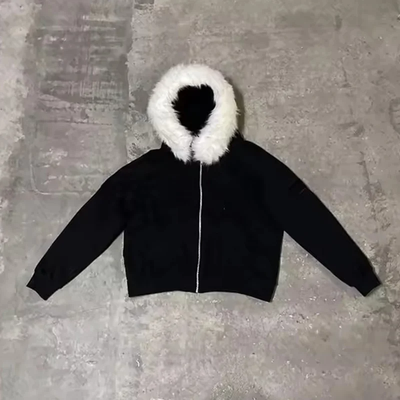 Aonga Plush liner retro Hoodie commuter Y2K top casual street rock aesthetics Harajuku punk hip-hops urban fashion chic women's hooded aonga