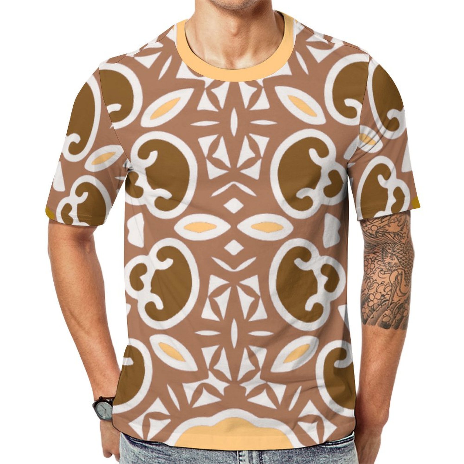 Earthtone Ethnic Bohemian Kaleidoscopic Short Sleeve Print Unisex Tshirt Summer Casual Tees for Men and Women Coolcoshirts