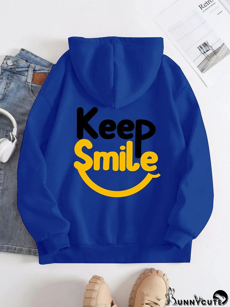 Printed on the Back Kangaroo Pocket Hoodie Long Sleeve for Women Pattern Keep Smile