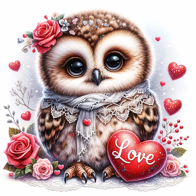 Full Round Diamond Painting - Love Flower Owl 30*30CM