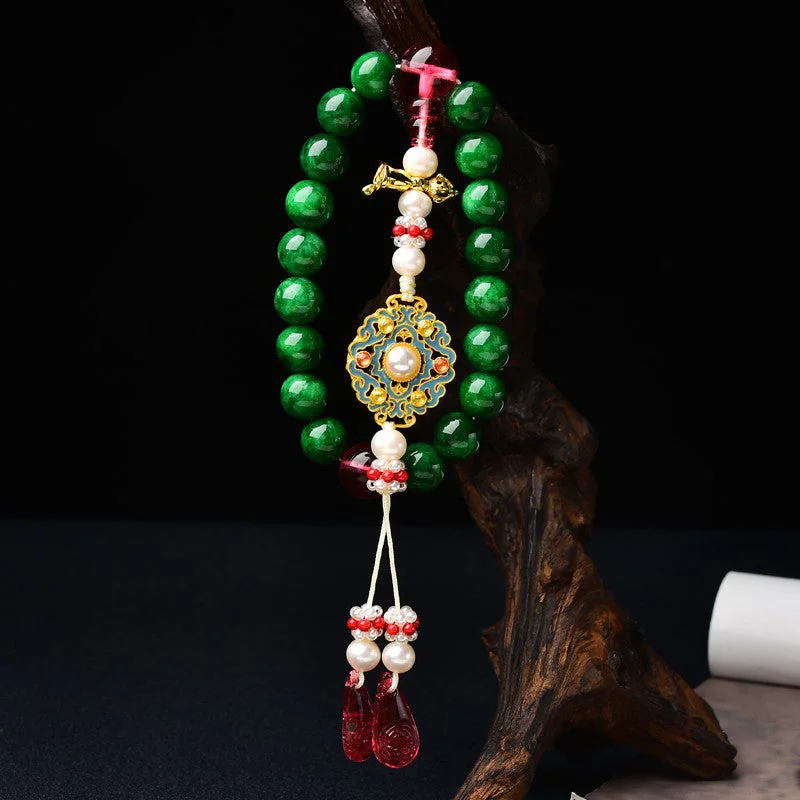Green Agate Wrist Mala Support Pocket Mala Car Decoration