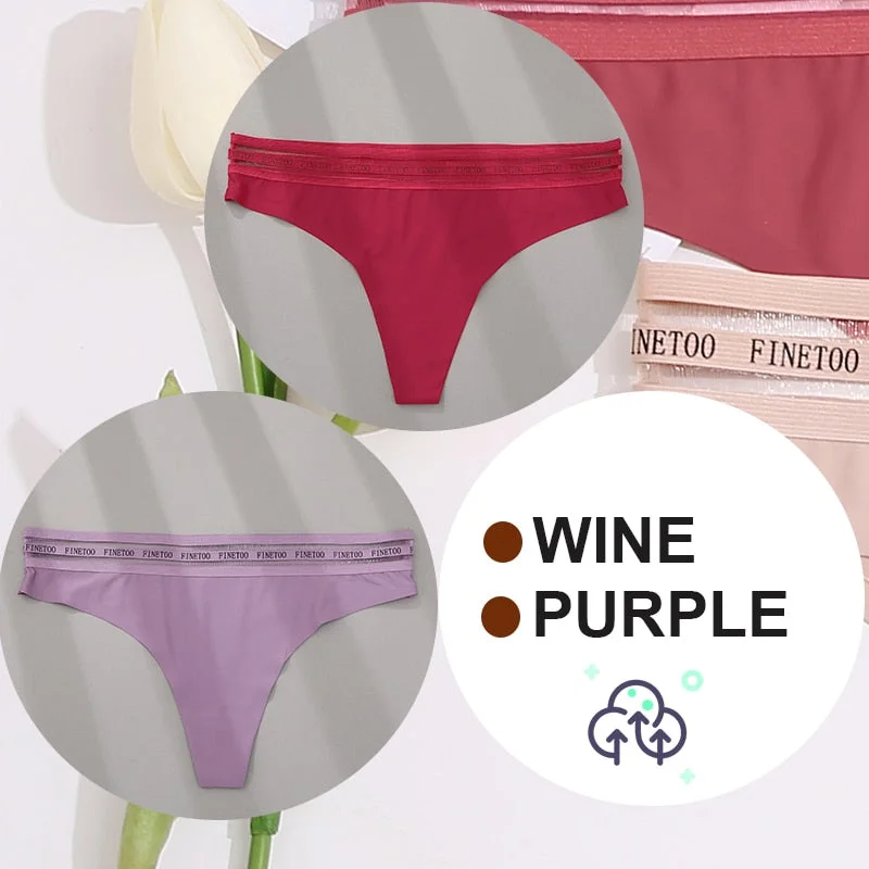 FINETOO 2PCS/Set Women Seamless G-string Panties M-XL Letter Soft Panties 7 Colors Patchwork Woman Underwear Thongs Lingerie