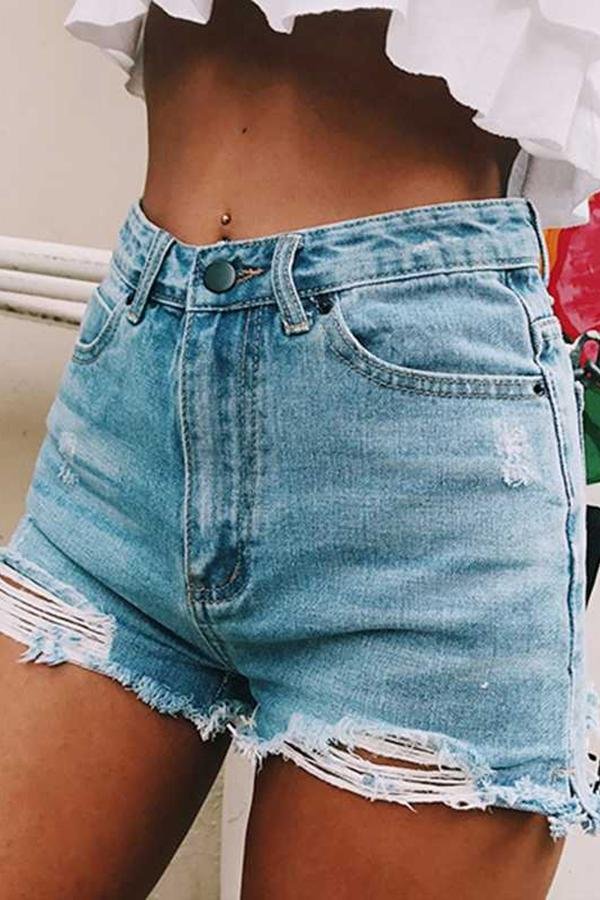 Womens Vintage Hole Short Jeans-Allyzone-Allyzone