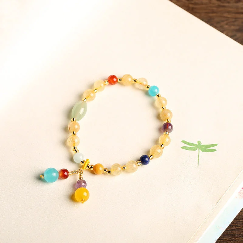 Natural Citrine Red Agate Crystal Happiness Charm Bracelet