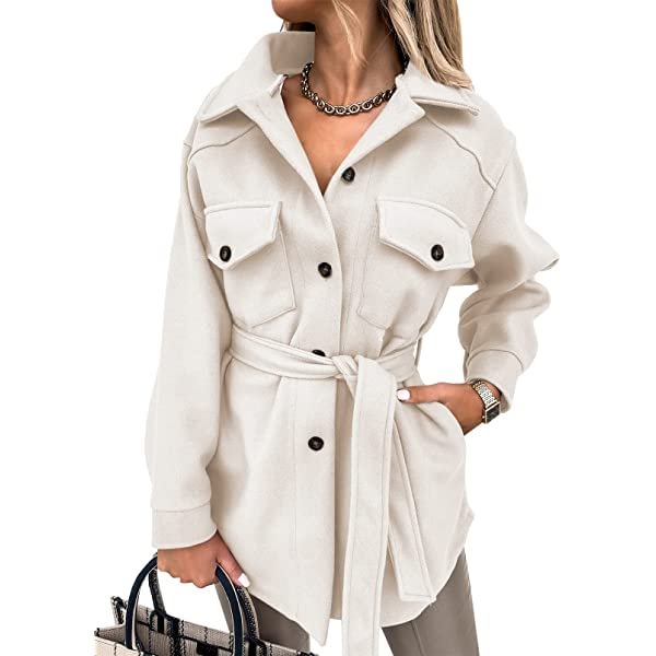 FARYSAYS Womens Single Breasted Shacket Jacket Mid Length Trench Pea Coat Outwear X-Large B Apricot