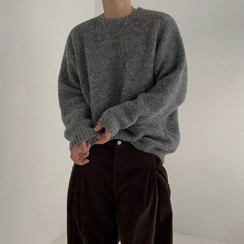 Cricsblue Knitwear Mens Sweater  Autumn Korean Version Trend Lazy Wind Pullover Sweater Loose Round Neck Shirt for Men