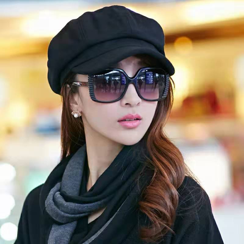 Women Autumn Winter Wool Beret Hat for Women Female Solid Octagonal Cap Black Red