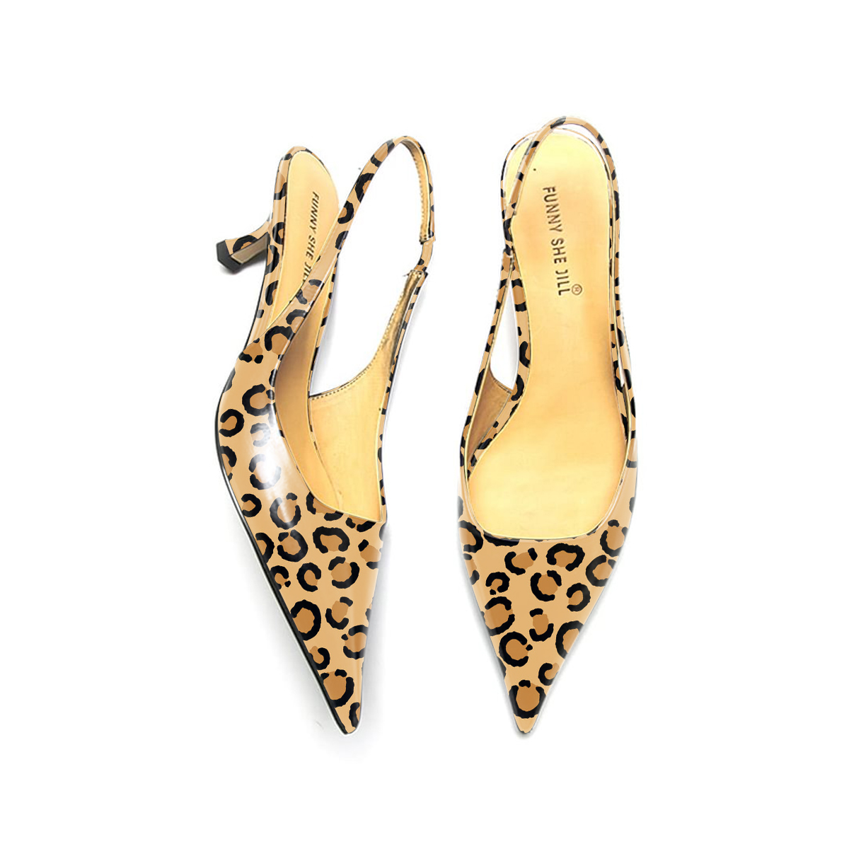 Khaki Leopard Print Pumps Pointed Toe Slingback Kitten Heels Nicepairs