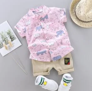 Cute Baby Boy Clothes Summer Set 2021 New Cartoon Dinosaur Print Short Sleeve Shirt + Pants for 1 2 3 4 Years Kid Toddler Outfit
