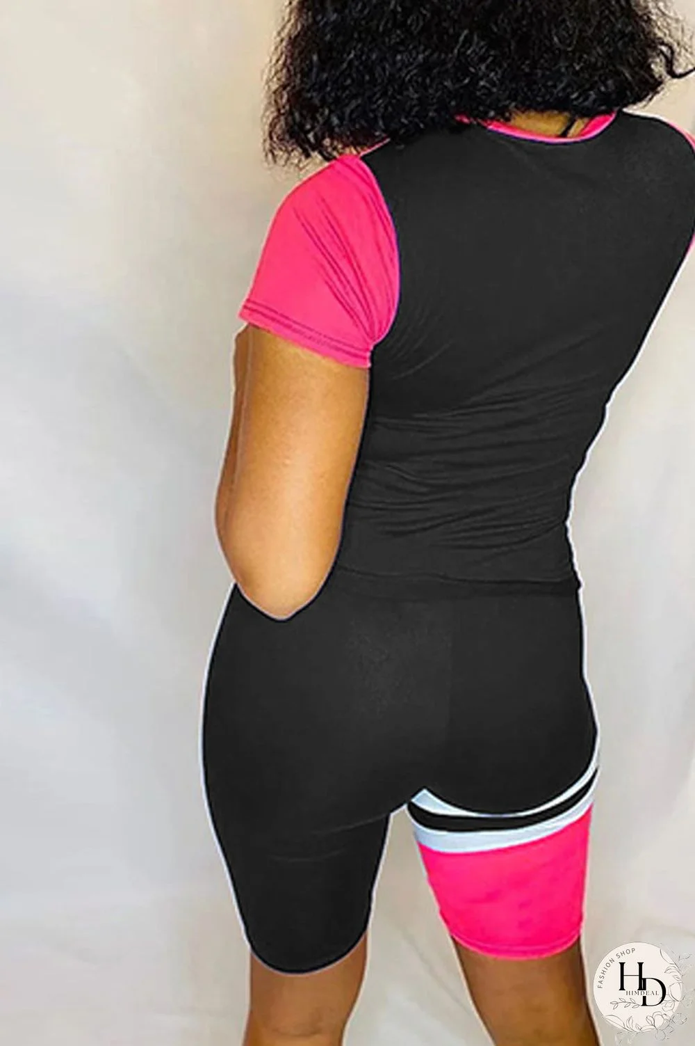 Red Polyester Fashion Casual Patchwork Print Two Piece Suits pencil Short Sleeve Two Pieces