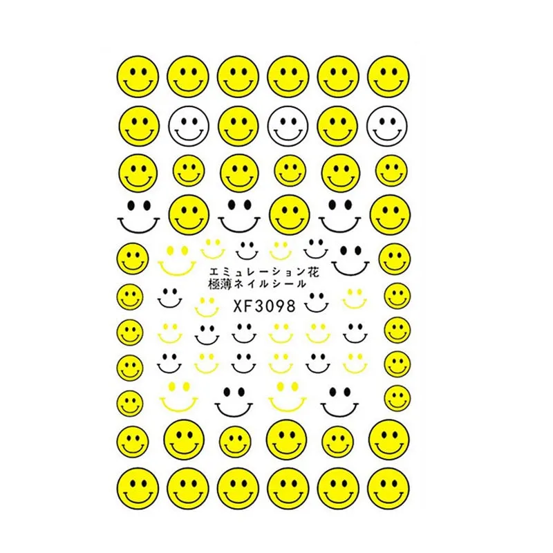 3D Nail Art Stickers Summer Smile Face Transfer Water Decals Tips High Quality Adhesive Slider DIY Foils Tip Decoration Maincure-Nail Inspo