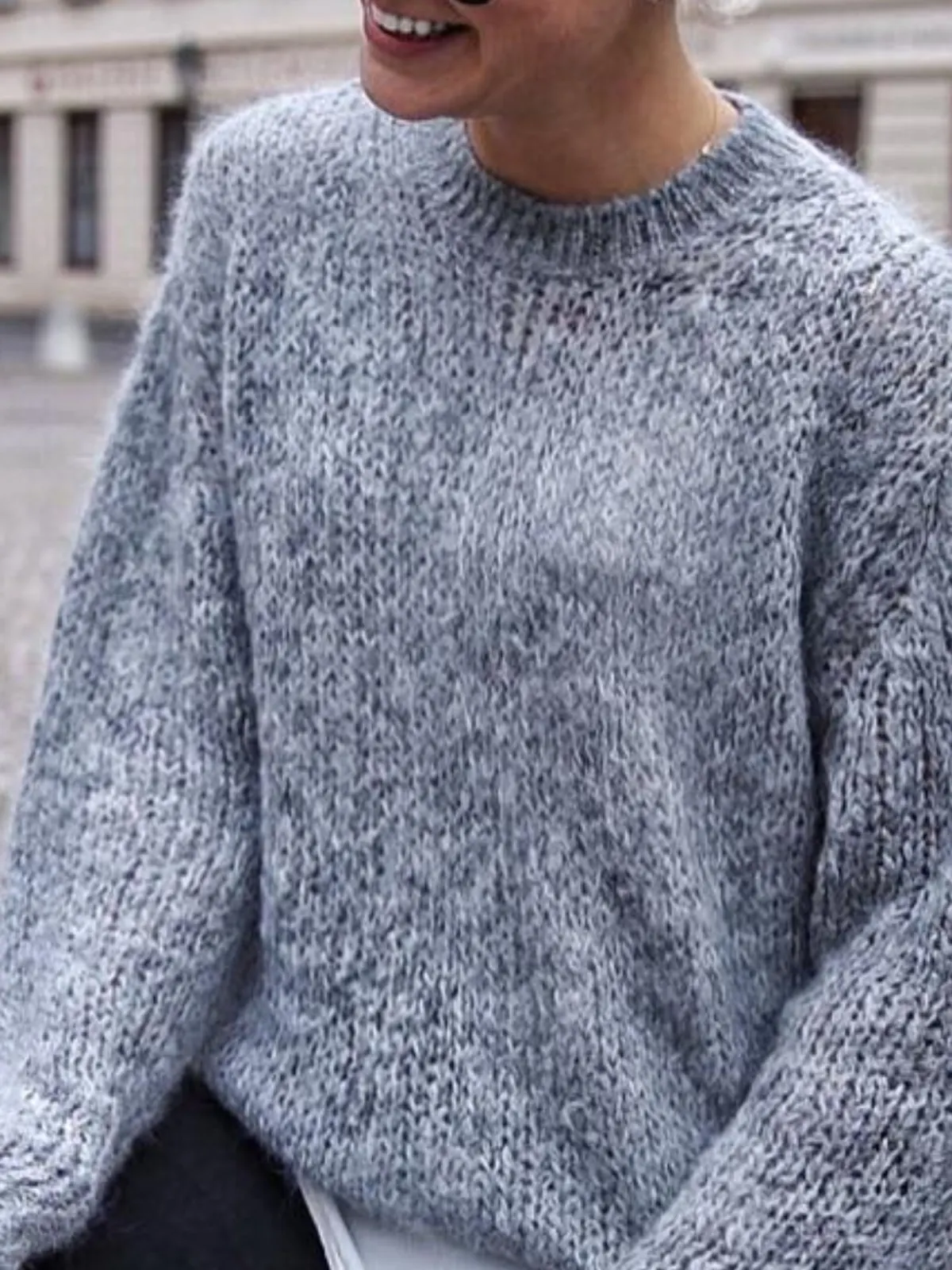 Casual Autumn Cotton Natural Mid-weight Daily Long sleeve Crew Neck Sweater for Women