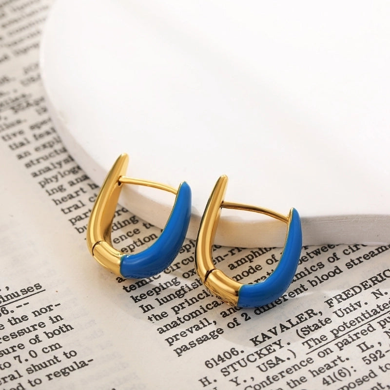 1 Pair Minimalist U Shape Enamel Copper Hoop Earrings