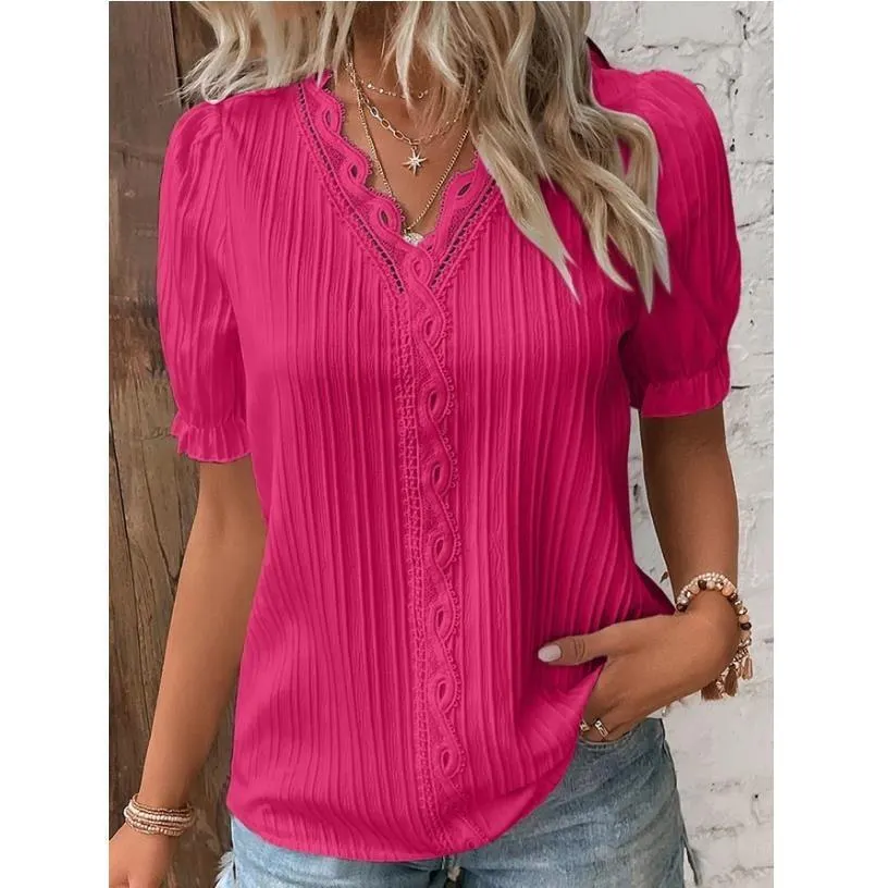 Uveng Uveng Summer New Holiday Fashion Hollow Short-Sleeved Women's Shirt