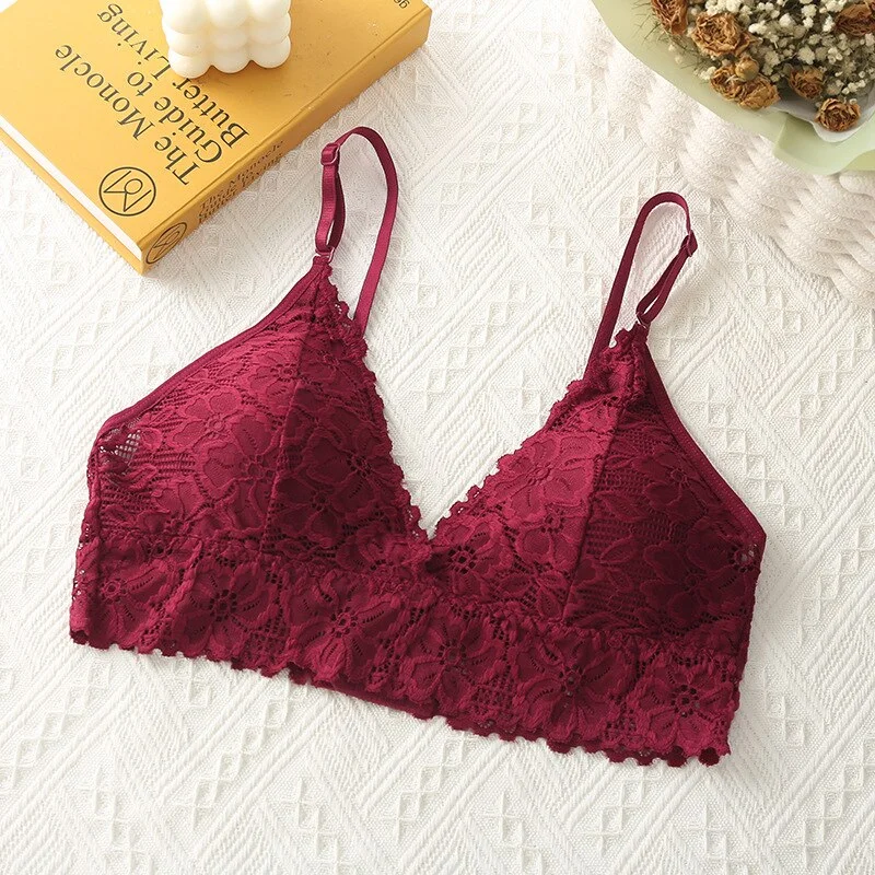 Lace Bralette Sexy Bras For Women Floral Lace Underwear Deep V Transparent Bra Backless Brassiere Lingerie Push Up Bra For Women
