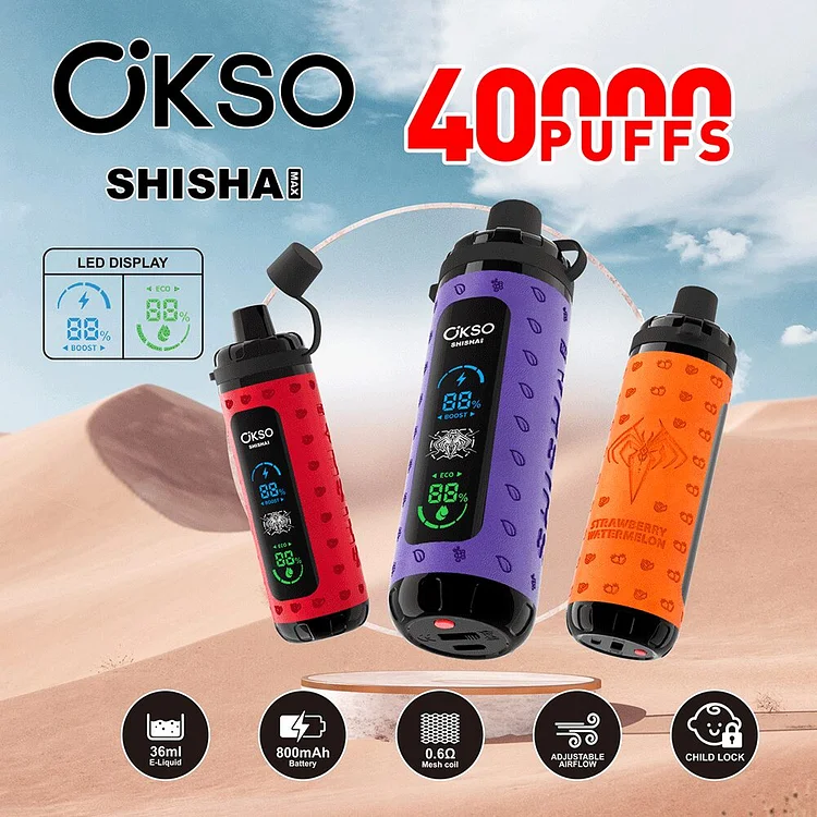OKSO ShiSha Max 40000 40K Puffs Newest LED Display Leather (Box of 10) mysite www.vapeshoppromax.com