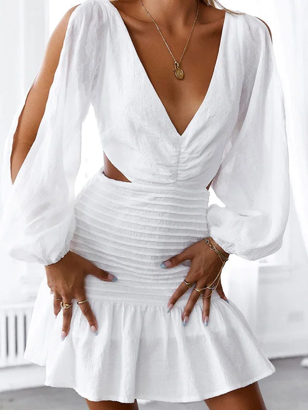 V neck long sleeve dress