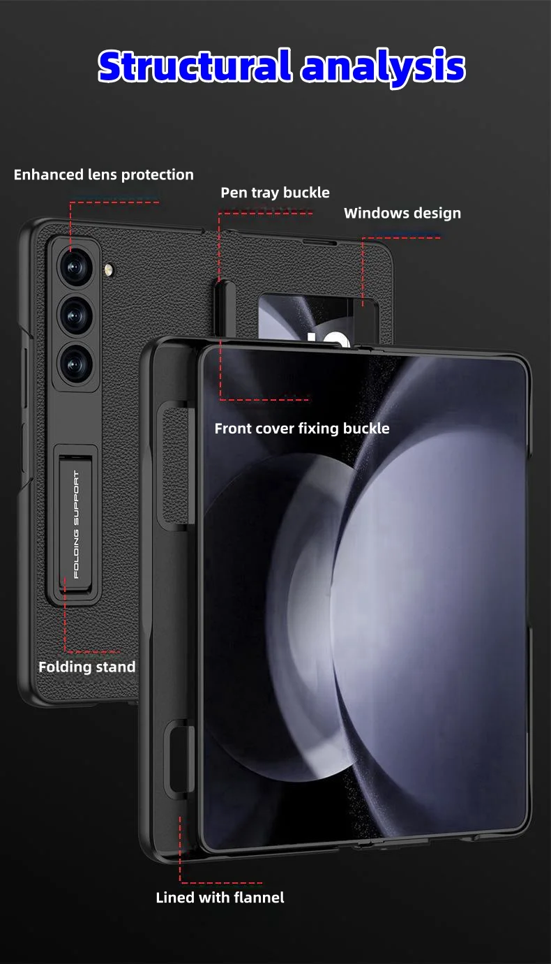 Samsung Galaxy ZFold series pen tray flip cover plain leather holder mobile phone case