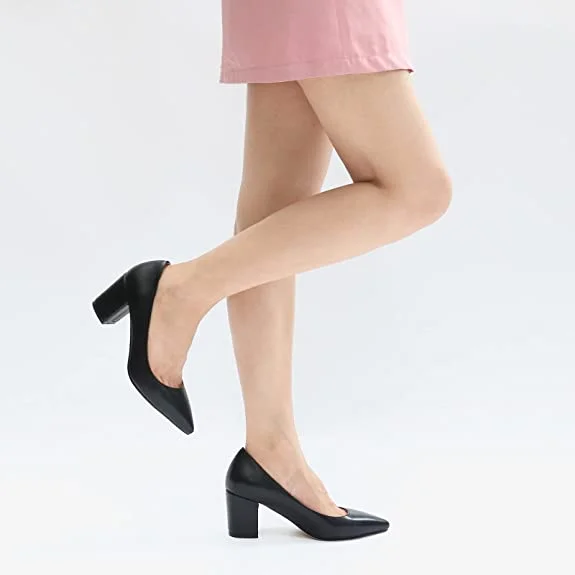 65mm Women Chunky Heels Comfortable Middle Block Heel Pumps-MERUMOTE