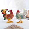 Hand Painted Eagle Trinket Box Decoration, Enameled Mini Metal Hinged Jewelry Box with Crystals, Rings Earrings Necklace Storage, Home Decor Crafts, Unique Animal Figurine Collectible Gift (Eagle、Rooster）