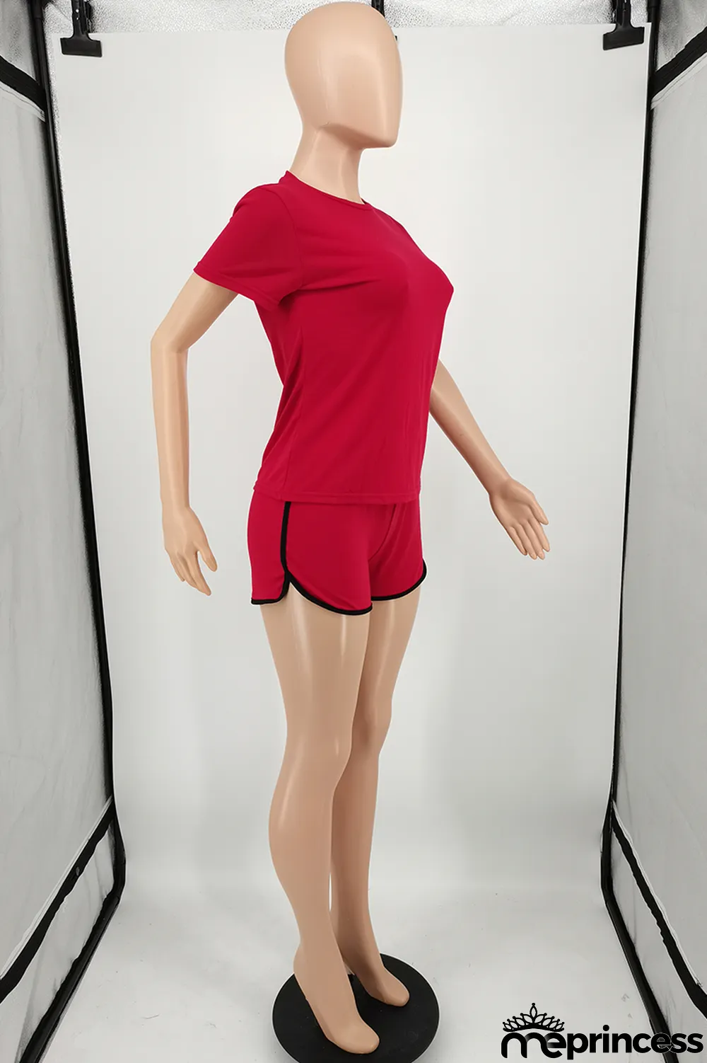 Fluorescent Green Fashion Casual Solid Basic O Neck Short Sleeve Two Pieces