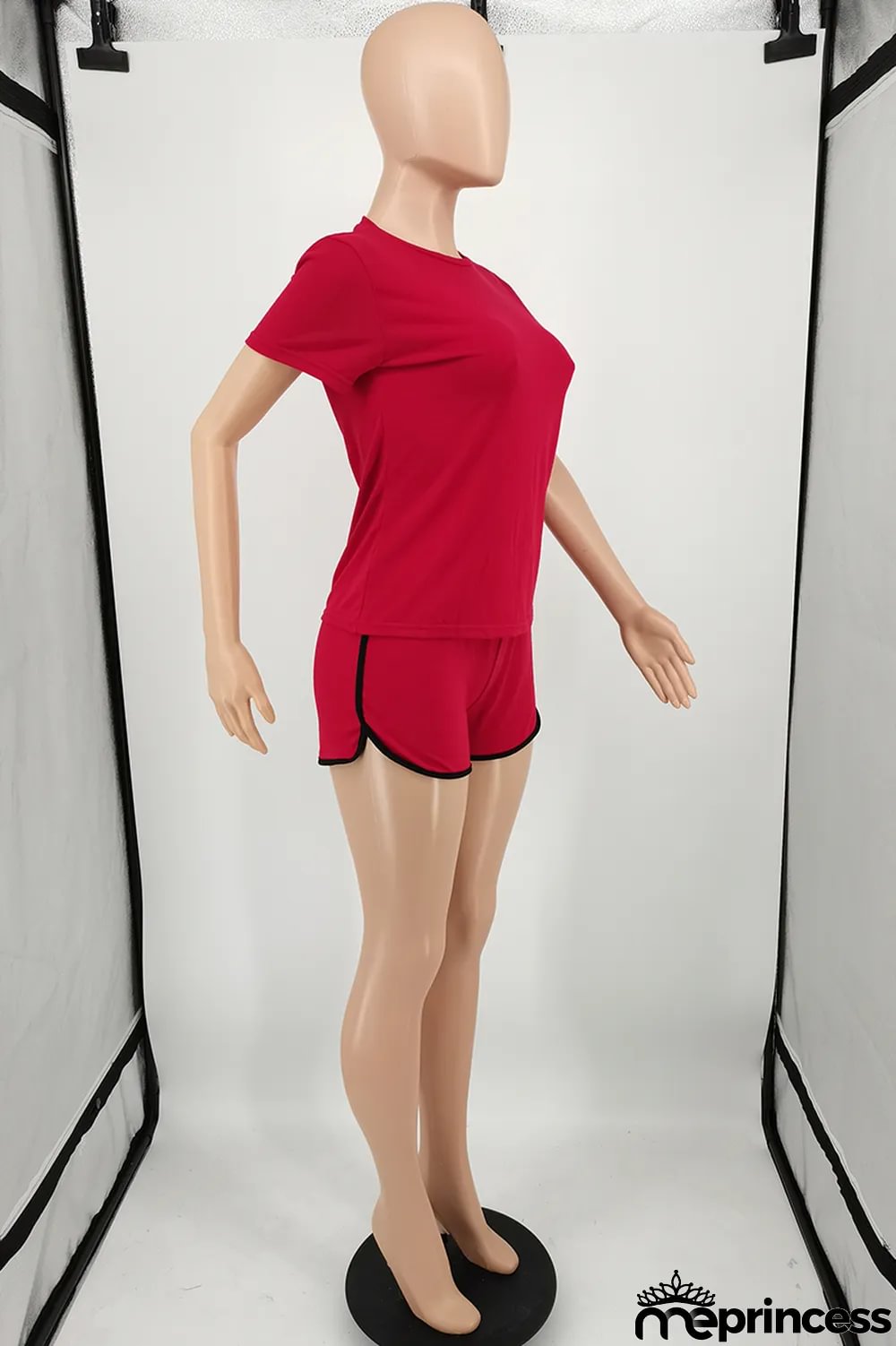Fluorescent Green Fashion Casual Solid Basic O Neck Short Sleeve Two Pieces