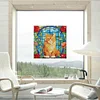 1PC-Diamonds Painting Stained Glass Cat Wall Sticker Home Decor