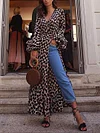 Leopard Print Flared Sleeves Bandage Tunicshang Maxi Dress