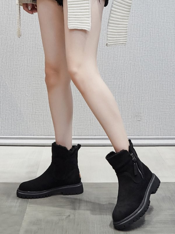 Simple Casual Solid Color Velvet Zipper Warm Snow Boots