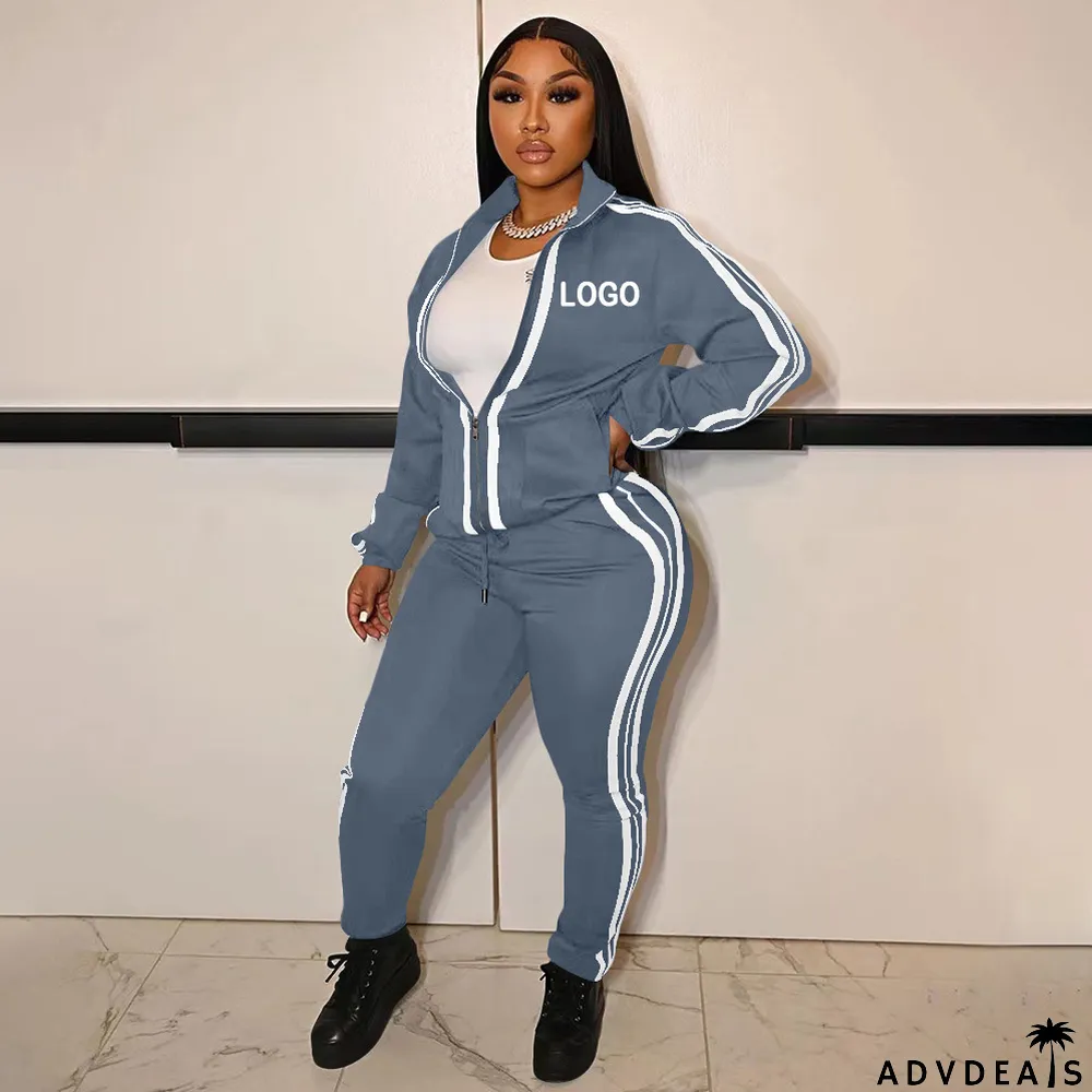 Custom Logo Women's Customized Printing Fashion Casual Patchwork Tracksuit Two-Piece Pants Set