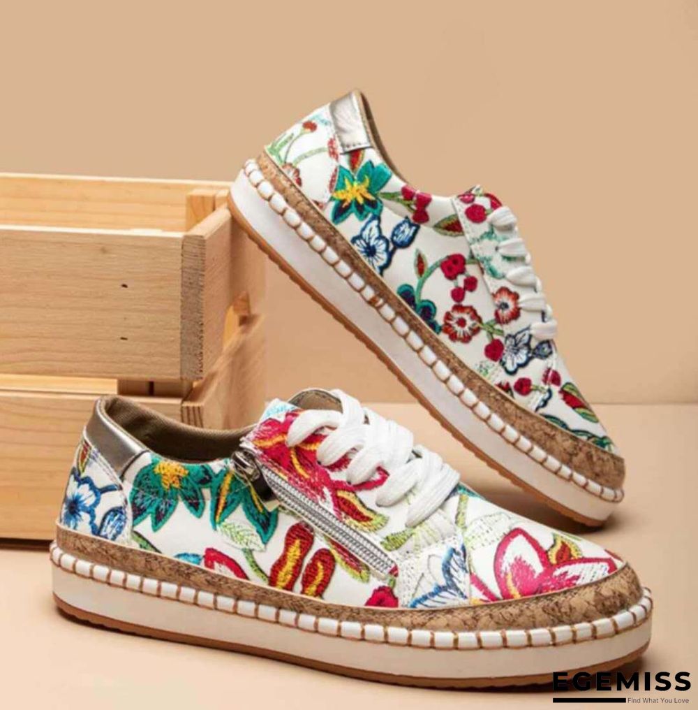 Colorblock printed lace-up flat women casual shoes | EGEMISS