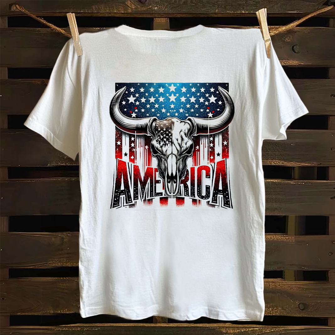 Patriotic Bull Skull America Graphic Men's T-shirt