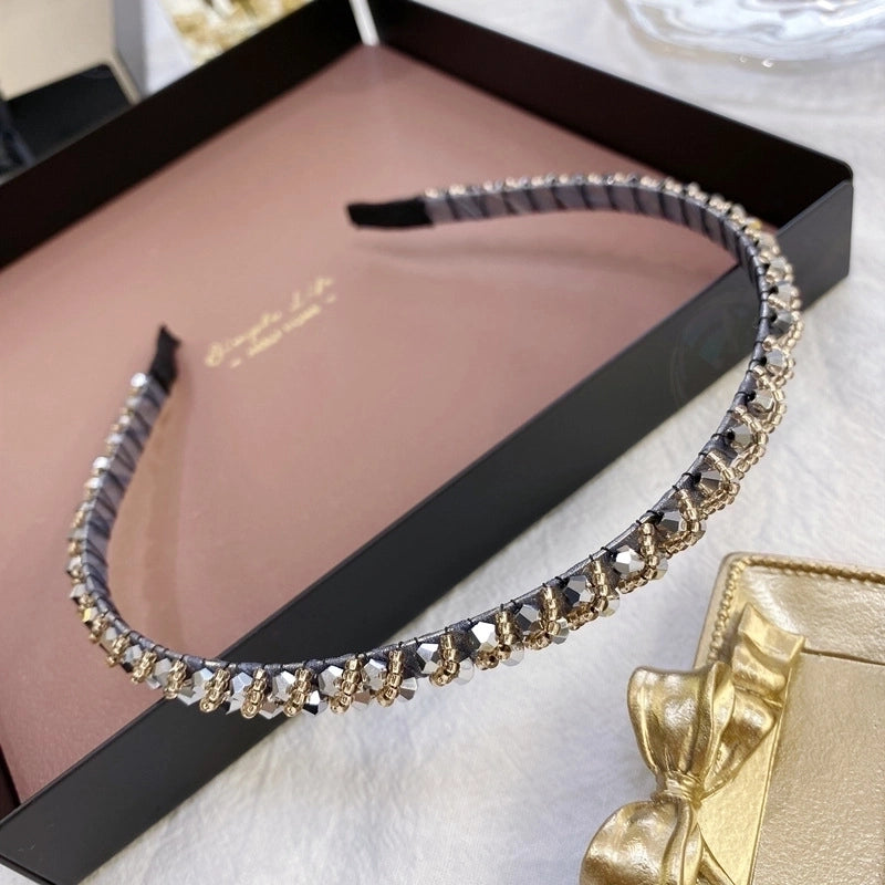 South Korea’s New Crystal Full Diamond Headband Summer Simple Hair Hole Steel Ring Thin Edge Headband