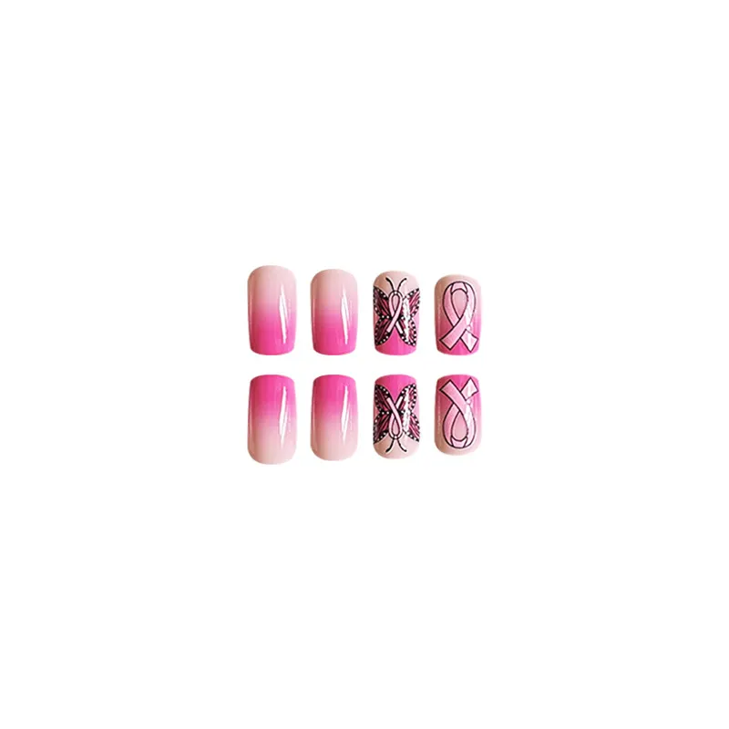 Churchf Churchf Square Pink Gradient Nail Bow Cute Fake Nails Ins Wind Mixed Batch Wear Armor