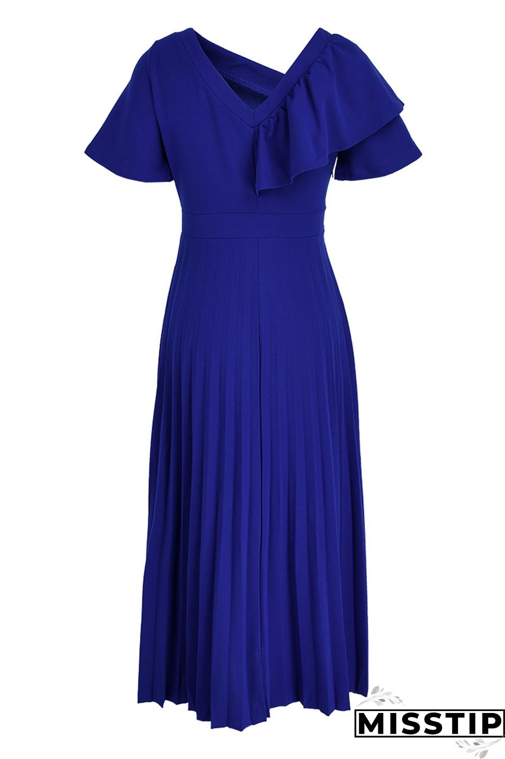 Green Casual Solid Patchwork Flounce Fold Asymmetrical Collar Straight Dresses