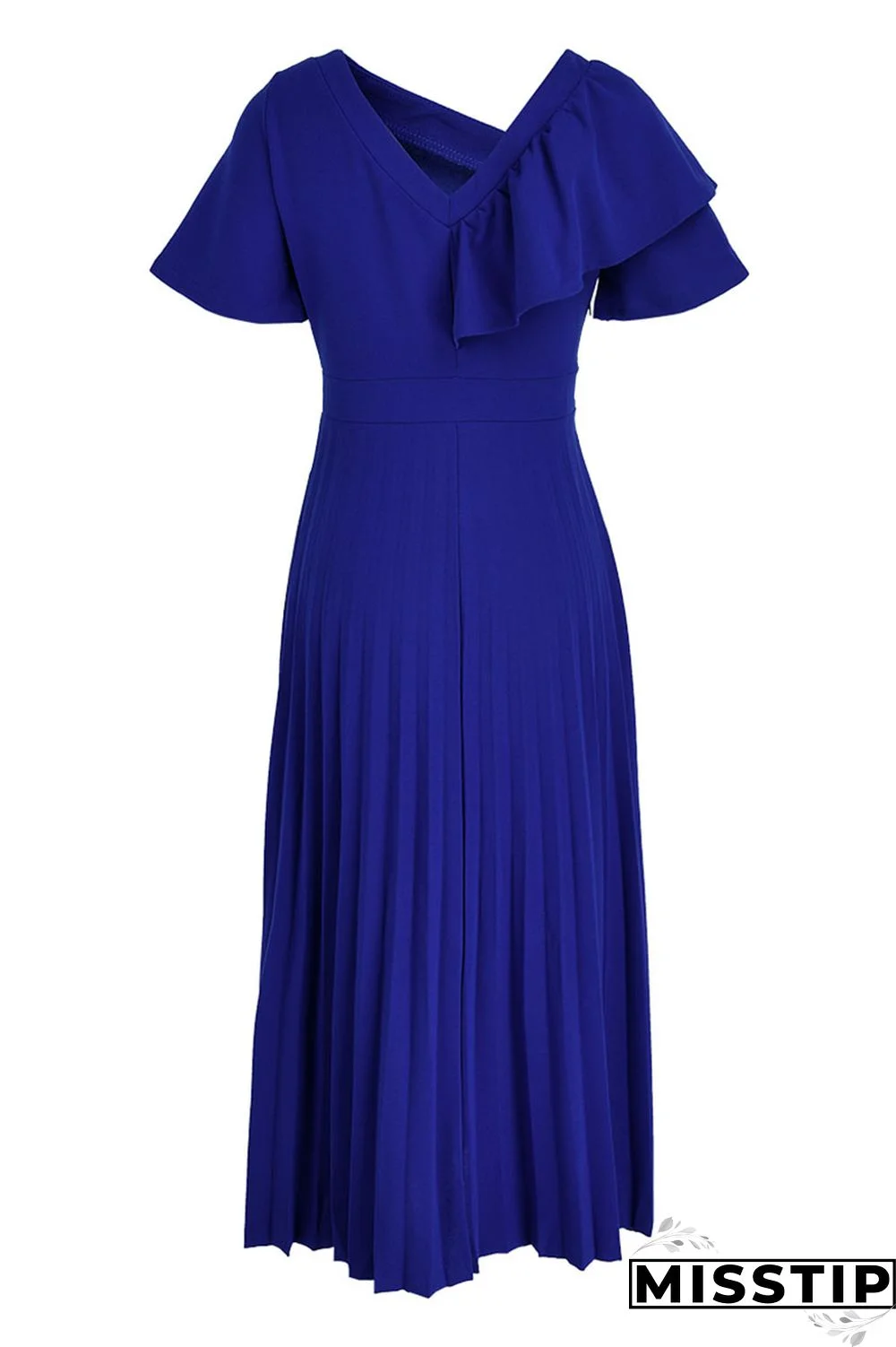 Green Casual Solid Patchwork Flounce Fold Asymmetrical Collar Straight Dresses