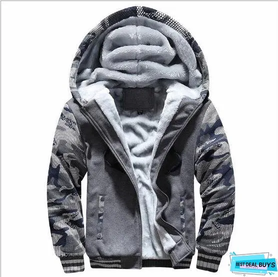 Tracksuit Men Sporting Fleece Thick Hooded Mens JacketPant Warm Fur Inside Winter