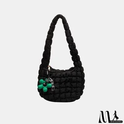 Quilted Shoulder Bag with Flower Pendant