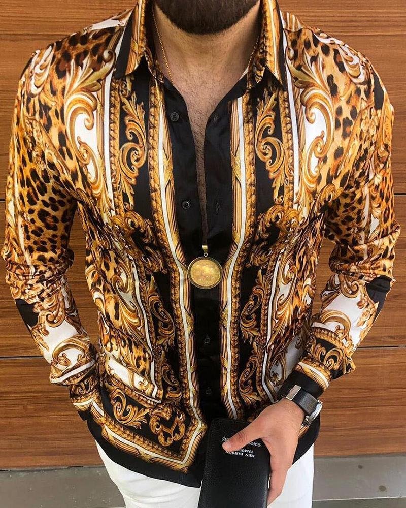 Casual Leopard-print Palace Style Long-sleeved Shirt